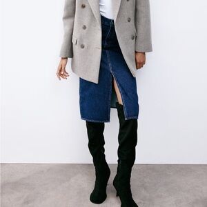 H&M Knee Length Dark Denim Blue High Waist Slim Fit Slit Skirt NWT Size 6 New